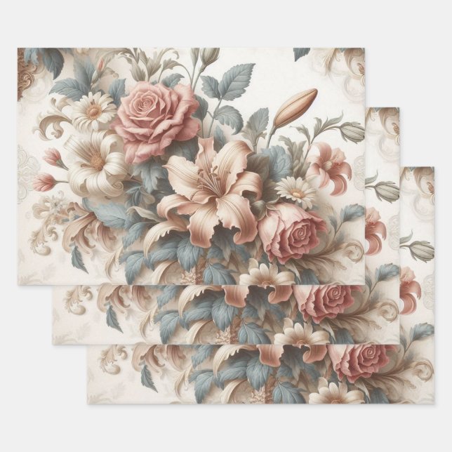 Helle antike Blumenperfektion Geschenkpapier Set (Set)