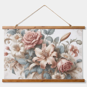 Helle antike Blumenperfektion Wandteppich Mit Holzrahmen