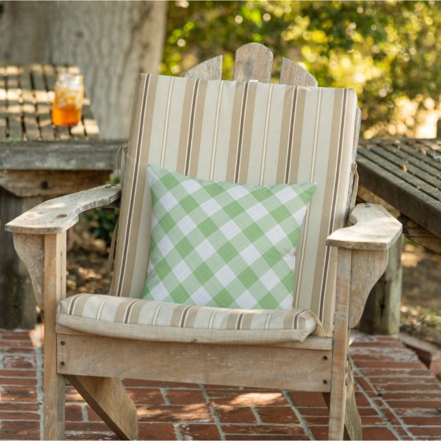 Helle Apple Green Country Hütte Gingham Stripes Kissen (Stuhl)