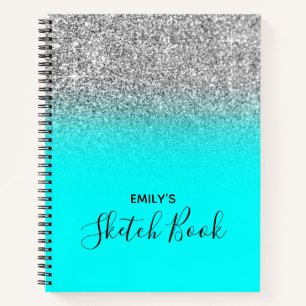Helle Aqua- und Silber-Glitter-Ombre-Zeichnung Notizbuch