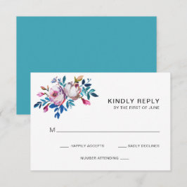 Helle Aquamarine rosa Blumenzunge Moderne Hochzeit RSVP Karte