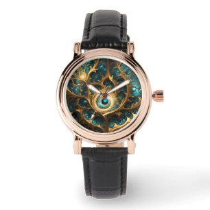 Helle Aquamarine und goldene Fraktal Abstrakte Kun Armbanduhr