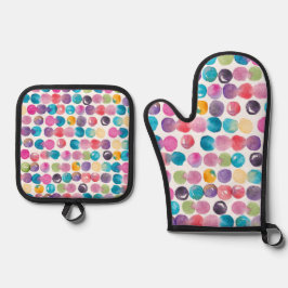 Helle Aquarell-Abstraktion – Farbige Küche Ofenhandschuh & Topflappen-Set
