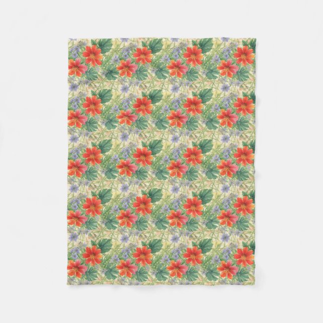 Helle Aquarell-Blume Fleecedecke (Vorderseite)
