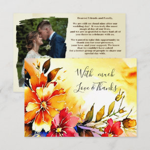 Helle Aquarell-Blumen-Foto-Hochzeit Danke Karte