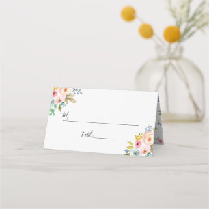 Helle Aquarell-Blumen-Hochzeitsplatzkarte Platzkarte