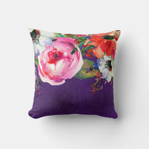 Helle Aquarell-Blumen Lila Party Chic Blumen Kissen