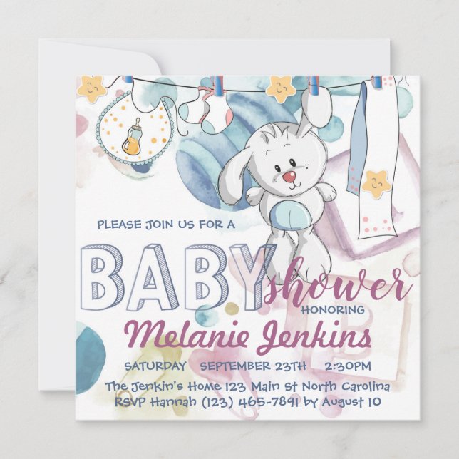 Helle Aquarell schöne, helle Babydusche Einladung (Vorderseite)