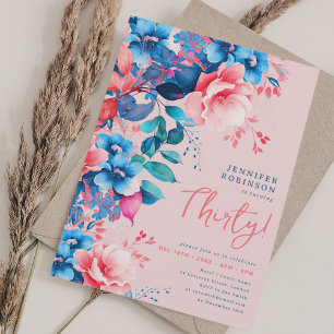 Helle Aquarellblüte 30. Geburtstagsblüte Einladung