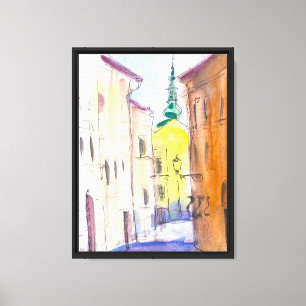 helle Aquarellfarbe mit Tinte zeichnend, mittelalt Leinwanddruck