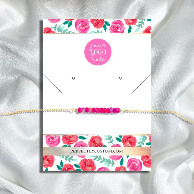 Helle Aquarellfarben Blume Halsklettenohrringe B Visitenkarte (Bright Watercolor Flowers necklace earrings B Business Card #necklace #zazzlemade #watercolorflowers)
