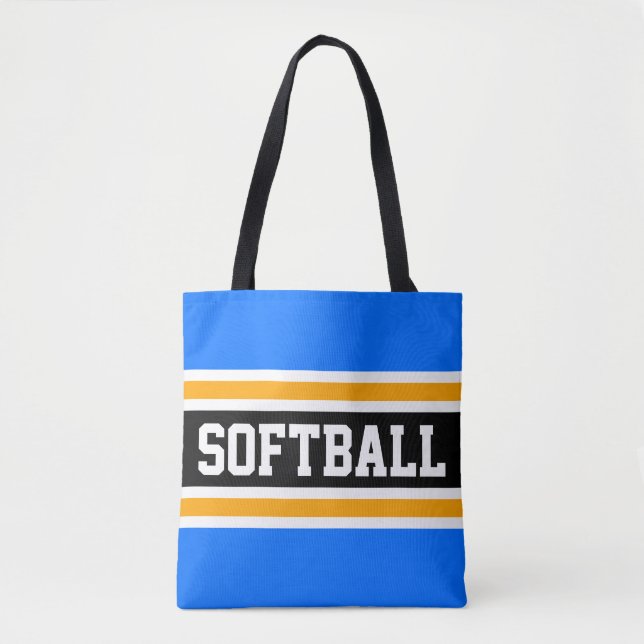 Helle, athletisch blaue, schwarz-gelbe SOFTBALLStr Tasche (Vorderseite)