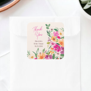 Helle, auffällige Wildblumen Schriftzug Brautdusch Quadratischer Aufkleber