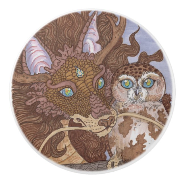 Helle Augen Owl und Dragon Keramikknauf (Vorderseite)