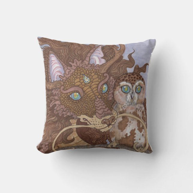 Helle Augen Owl und Dragon Kissen (Vorderseite)
