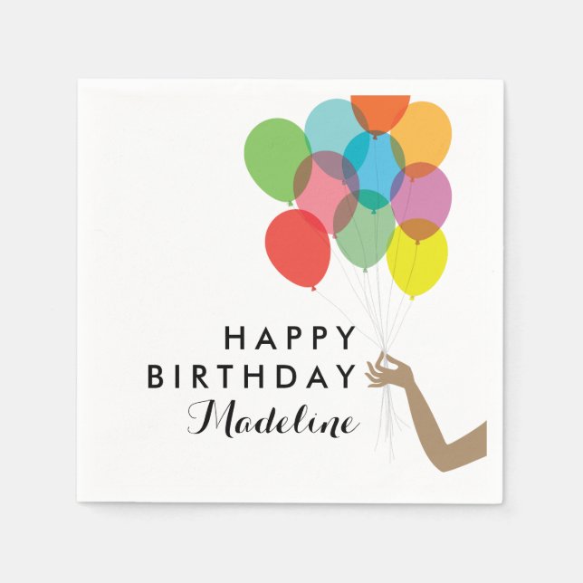 Helle Balloons individuelles Happy Birthday Napkin Serviette (Vorderseite)