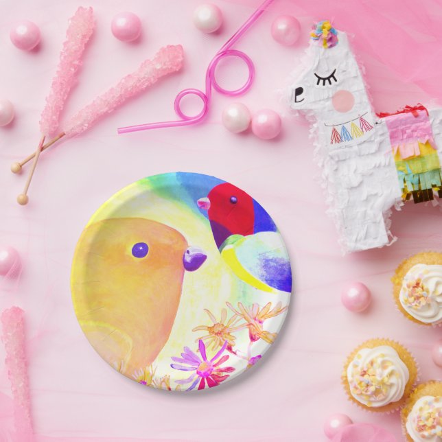 Helle Batik Vögel Pappteller (Party)