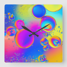 Helle Blasen flüssige Kunst Quadratische Wanduhr