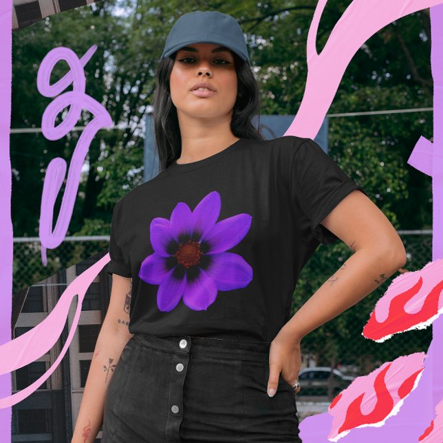 Helle blaue Blume bei dunkelblauen Frauen T-Shirt (Bright Blue Flower at Dusk Dark Women's T-Shirt)