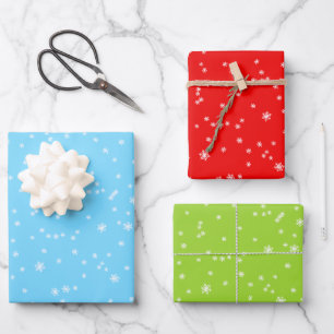 Helle blaue, grüne und rote Winterschneeflocken Geschenkpapier Set