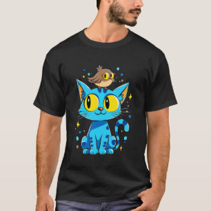 Helle blaue Katze und niedlicher Eulen-Freundschaf T-Shirt