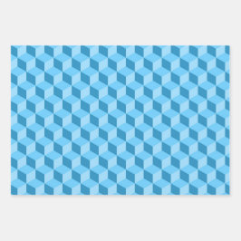 HELLE BLAUE PINK LILA GEOMETRISCHE KUBPATTER GESCHENKPAPIER SET