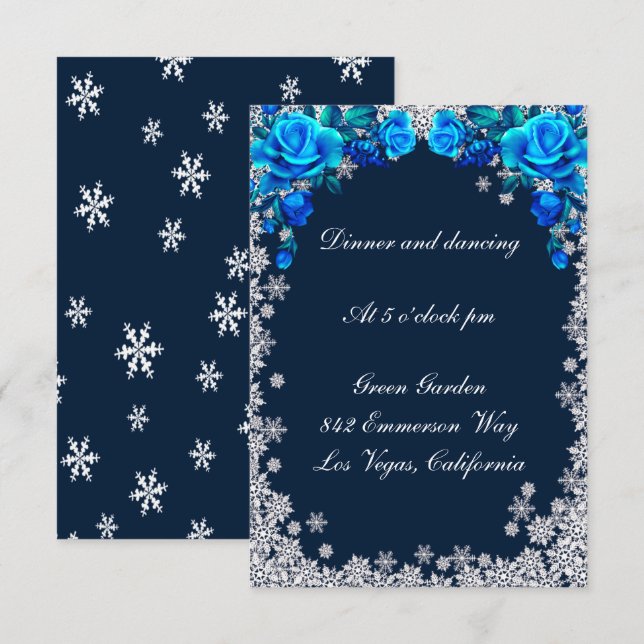 Helle blaue Rose Schneeflocken Empfang Begleitkarte (Vorne/Hinten)