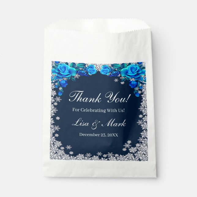 Helle blaue Rose Schneeflocken Weihnachten Hochzei Geschenktütchen (Vorderseite)