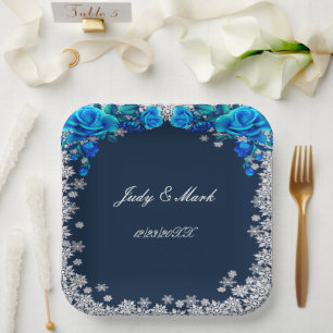Helle blaue Rose Schneeflocken Weihnachten Hochzei Pappteller