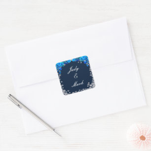 Helle blaue Rose Schneeflocken Weihnachten Hochzei Quadratischer Aufkleber