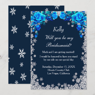 Helle blaue Rose Schneeflocken Weihnachts-Brautjun Einladung