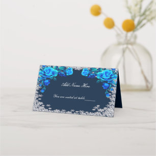 Helle blaue Rose Snowflake Weihnachten Platzkarte