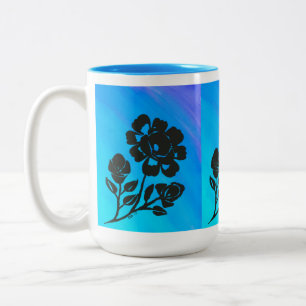 Helle blaue Rosen-Silhouette-Kunst 15 Unze. Zweifarbige Tasse
