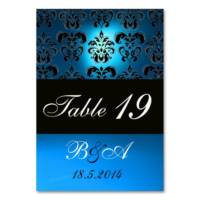 HELLE BLAUE SCHWARZ-WEISS CLASSY DAMASK MONOGRAM TISCHNUMMER (Rückseite)