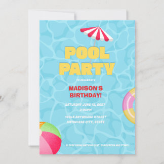 Helle Blaue Sommer-Poolparty-Geburtstagseinladung