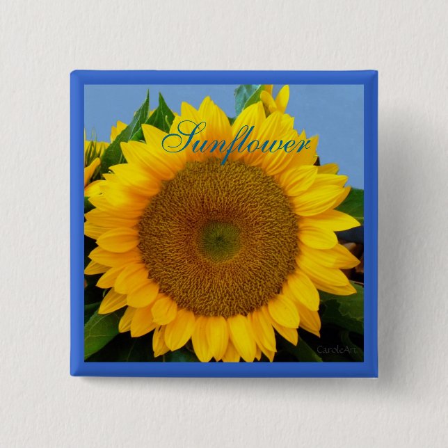 Helle blaue Sonnenblume Button (Vorderseite)