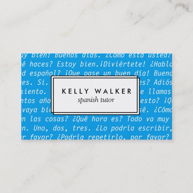 Helle blaue spanische Sprachtypographie Visitenkarte (Vorderseite)