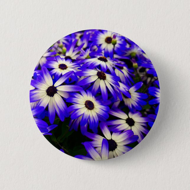 Helle blaue und weiße digitale Blume Button (Vorderseite)