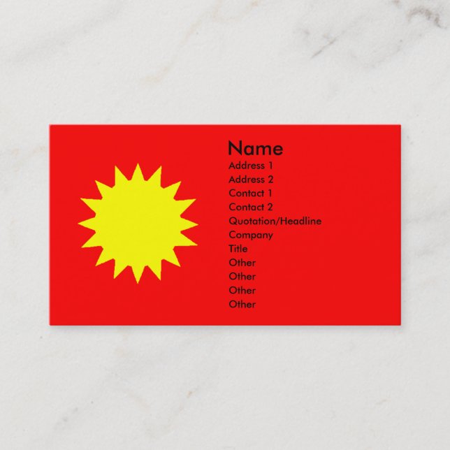 Helle Blazing Yellow Sun auf Red Background Solar Visitenkarte (Vorderseite)