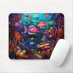 HELLE BLEIGLAS-Optik UNTERWASSER MIT FISCHEN Mousepad