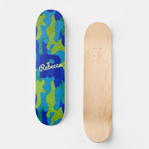 Helle Blue & Green Camouflage Glitzer Camouflage N Skateboard