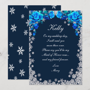 Helle Blue Rose Snowflake Weihnachten Trauzeugin Einladung