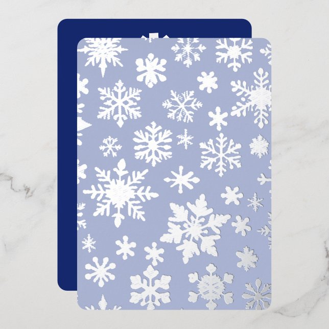 Helle Blue Silver Snowflake Foil Flat Holiday Card Folieneinladung (Vorderseite/Rückseite)