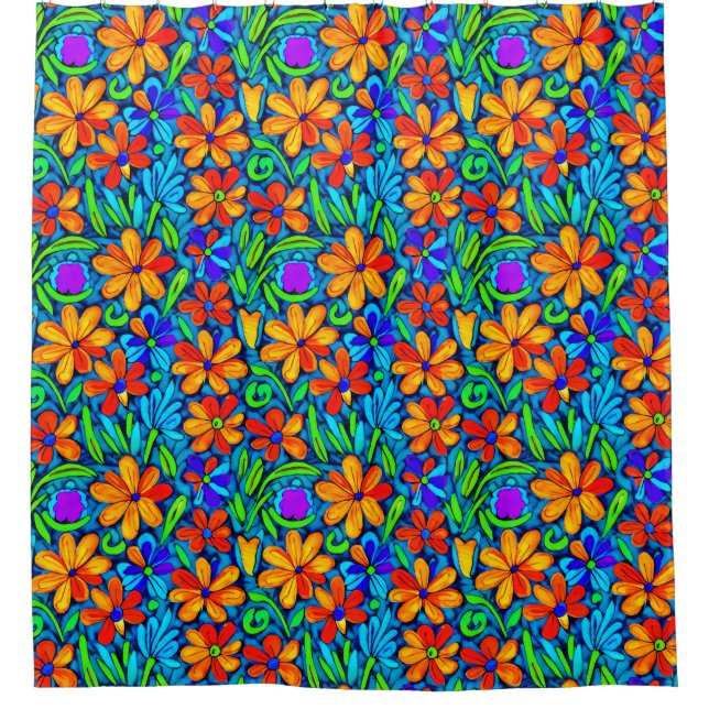 Helle Blume der Folklore Duschvorhang (Vorderseite)