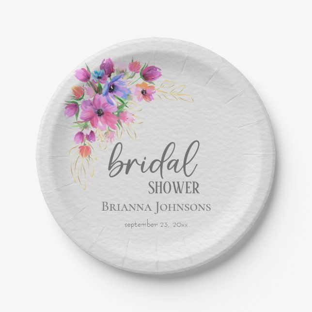 Helle Blume Golden Greenery Brautparty Pappteller (Vorderseite)