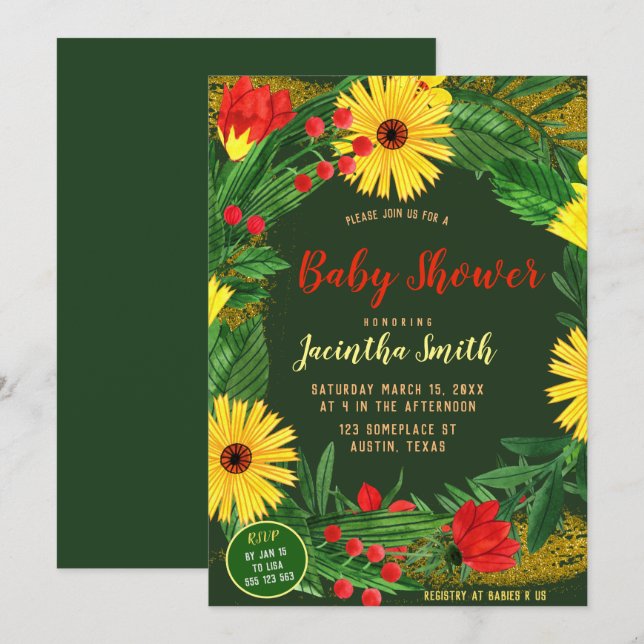 Helle Blume Tropical Baby Dusche Party laden ein Einladung (Vorne/Hinten)
