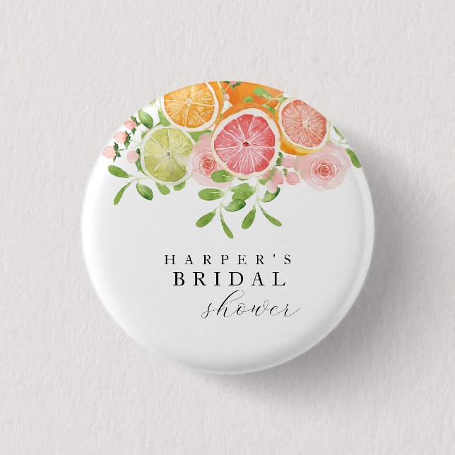 Helle Blume und Brautparty von Zitrusfrüchten Button (Vorderseite)