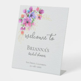 Helle Blume und Gold Brautparty Willkommen Sockelschild