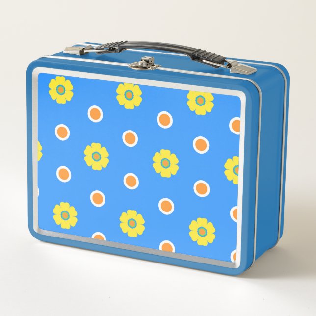 Helle Blume und Polka-Punkte Metall Brotdose (Vorderseite)
