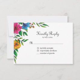 Helle Blumen Frühling Sommer Hochzeit QR-Code RSVP Karte